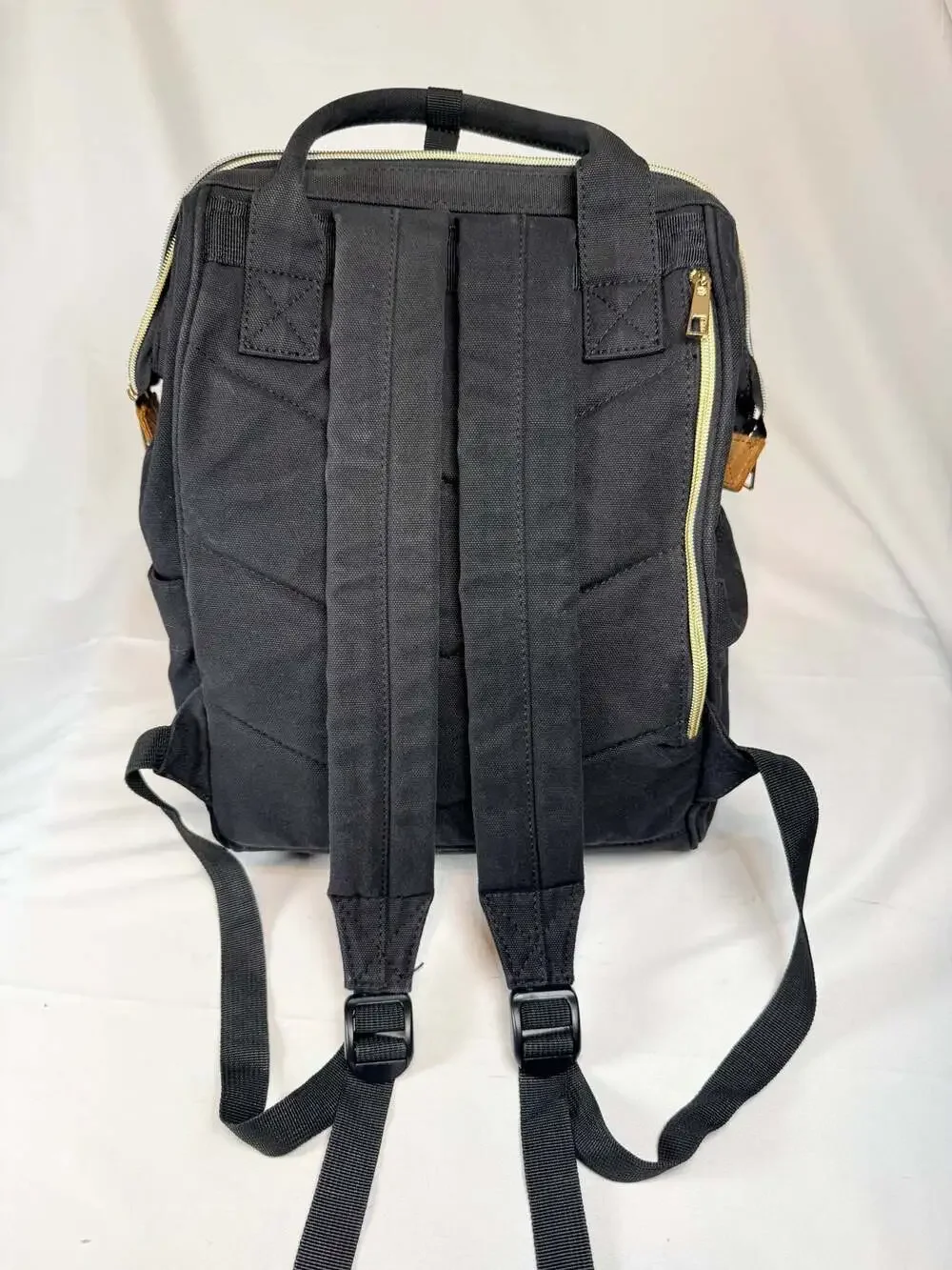 Minimalist Elevated Basics Ebesa Black Canvas Backpack with Brown Leather Accent